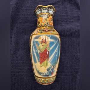 Vintage Moriage Hand Painted Vase Sacred Heart Jesus Gold Gilt Floral Japan